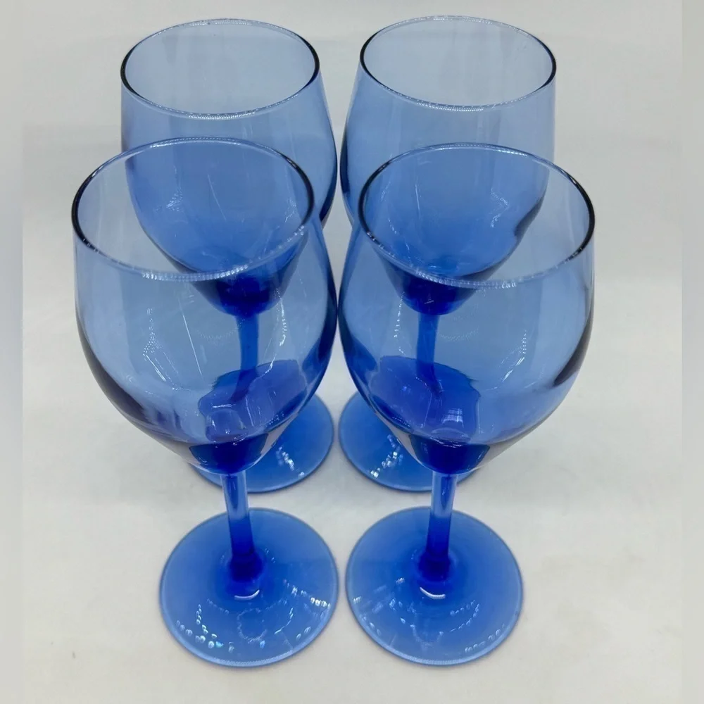 Vintage Cobalt Blue Tear Drop Wine Glasses Set of 4